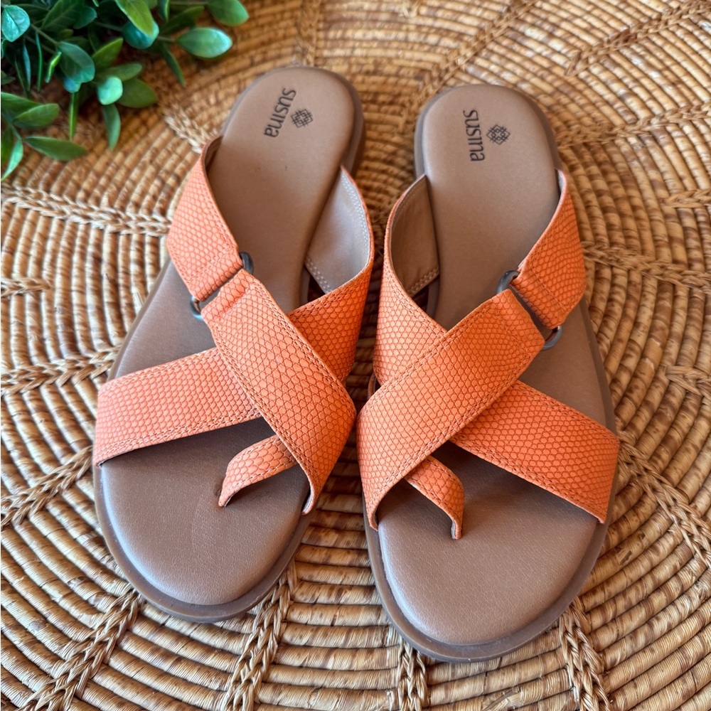 Susina Orange Sandals with Criss-Cross Design